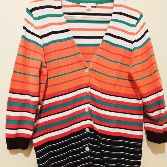 Liz Claiborne New York 100% Cotton Multicolor Button 3/4 Sleeves Cardigan - Picture 4 of 12